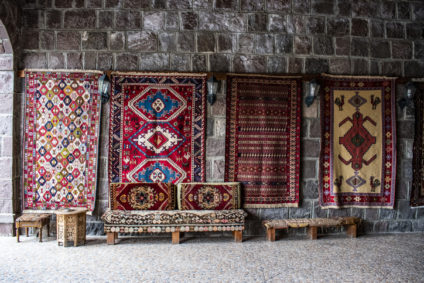 Turkish rugs hand knotted according to ancient tradition on display